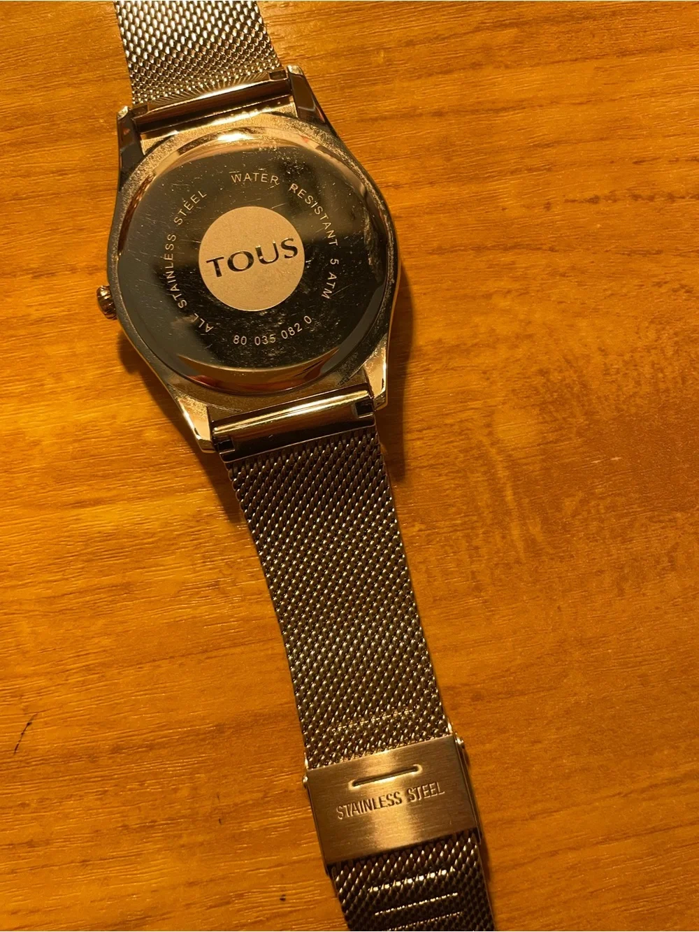 TOUS Silver Mesh Strap Watch with Heart and Star Markers and Ruby
